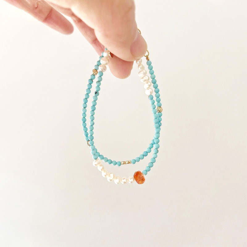 Turquoise baroque freshwater pearl bracelet 2025 new niche layered women's hand jewelry