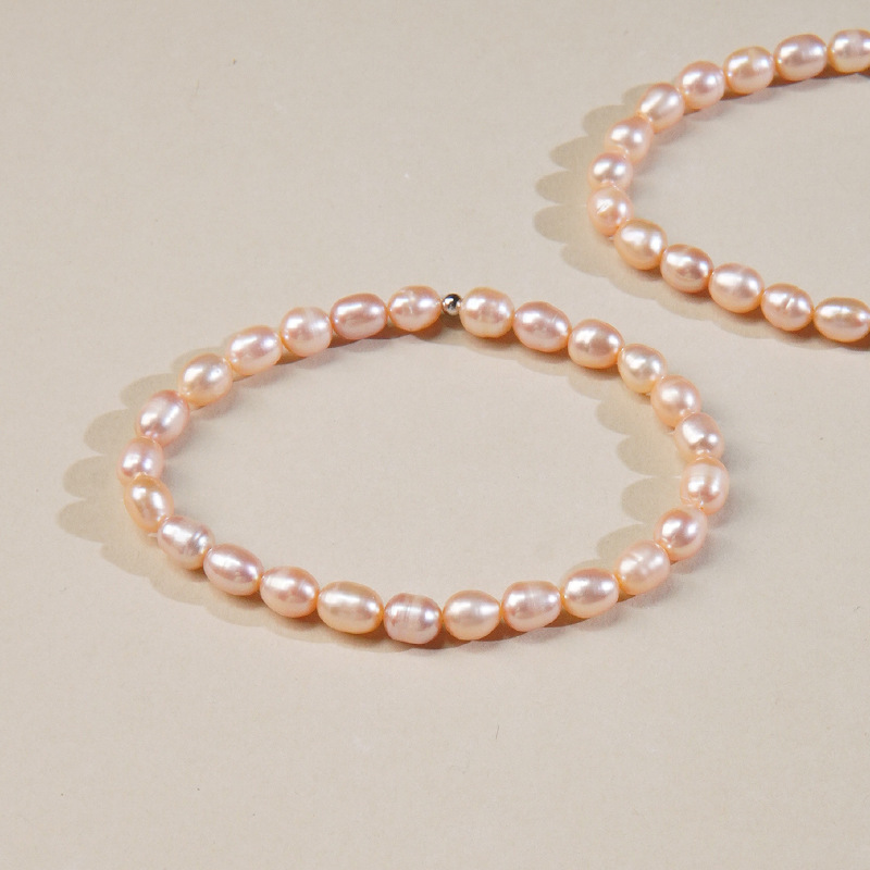 Natural freshwater pearl milky beads elastic cord bracelet women's simple niche fairy style girly feel