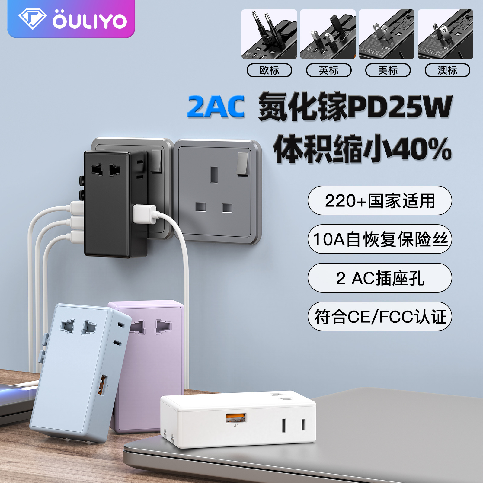 New Ultra-thin Portable Converter Socket Pocket PD25W GaN Charger Fast Charging Converter Adapter Plug