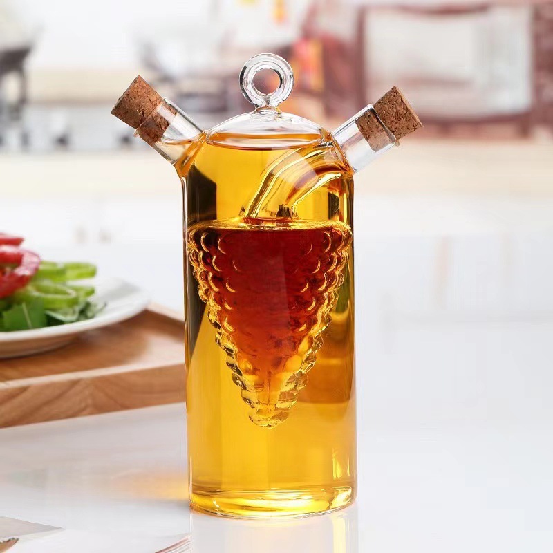 Heat-resistant glass wine warmer with cork, household glass oil control bottle, dual-use grape soy sauce bottle 350ml