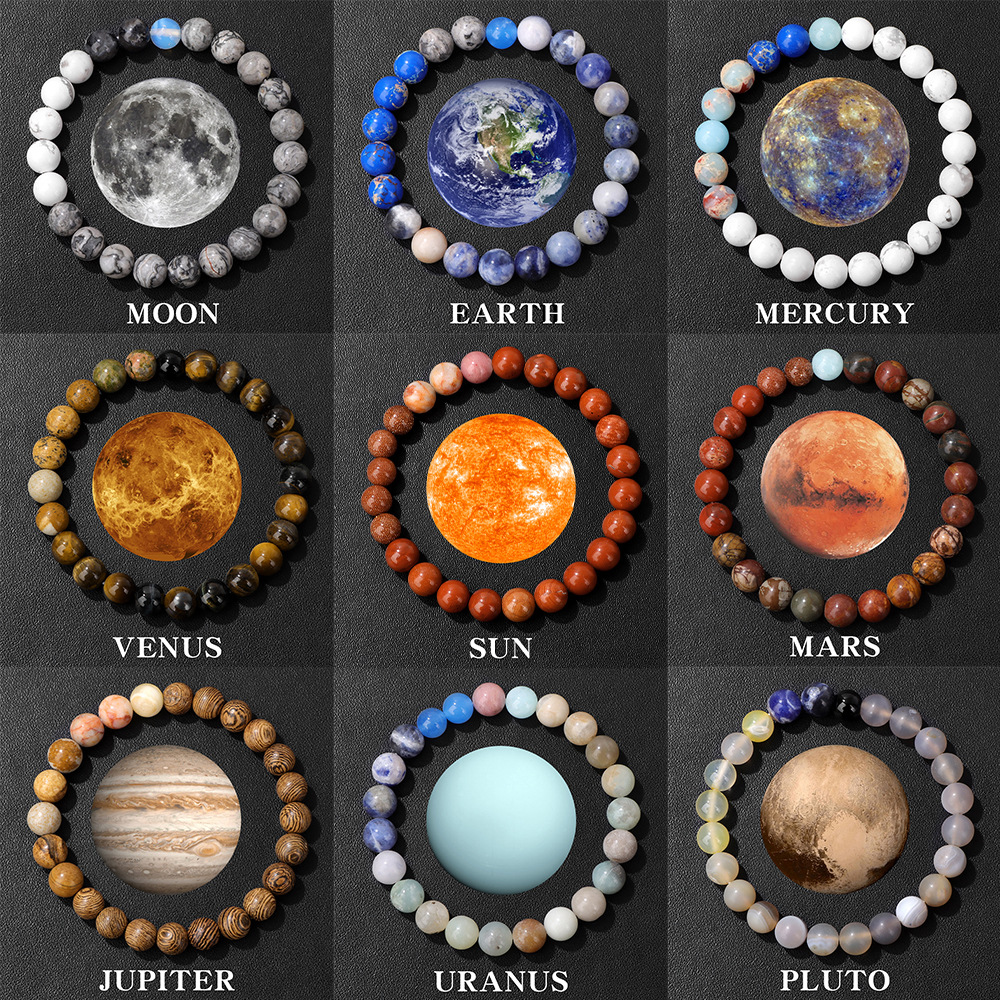New solar system eight planets artificial stone elastic rope bead bracelet unisex gift bracelet accessory