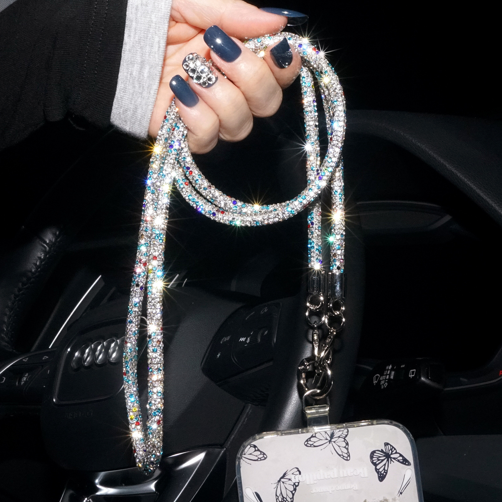 Side Crossbody Phone Lanyard Rhinestone Chain Bag Side Sparkle Phone Chain