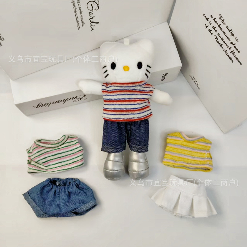New Long Leg Kitty Clothes Summer Striped Vest T10cm Cotton Doll Short Sleeve Shorts Crying Doll Plush Toy