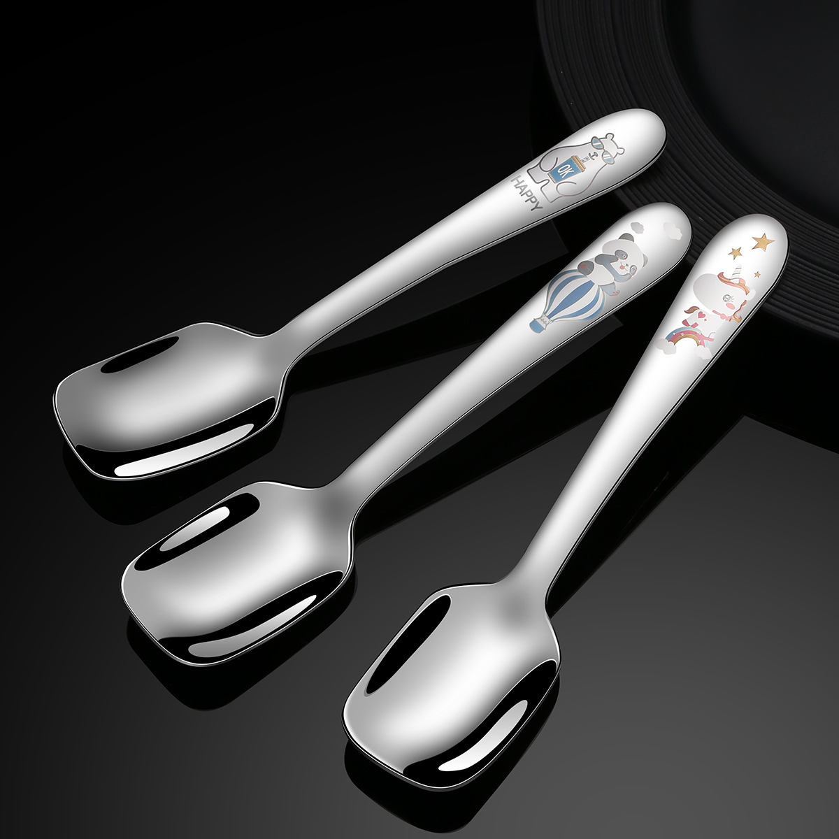 304 stainless steel children's spoon baby spoon fork ice cream spoon dessert spoon square head spoon children's cutlery set