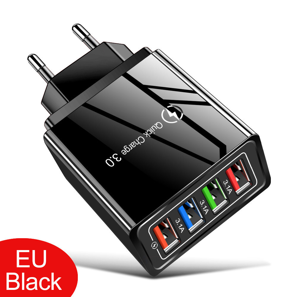 4USB Power Adapter US/EU Plug 5V3A Multi-Port USB Charging Head Phone Charger