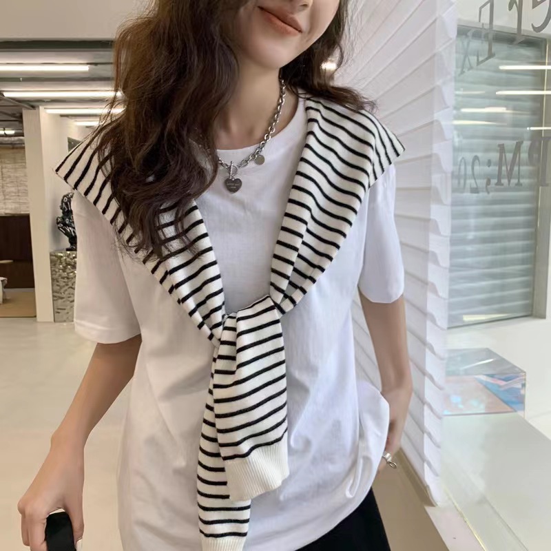 Thin simple striped shawl autumn and winter knitted scarf small cape outer fake collar