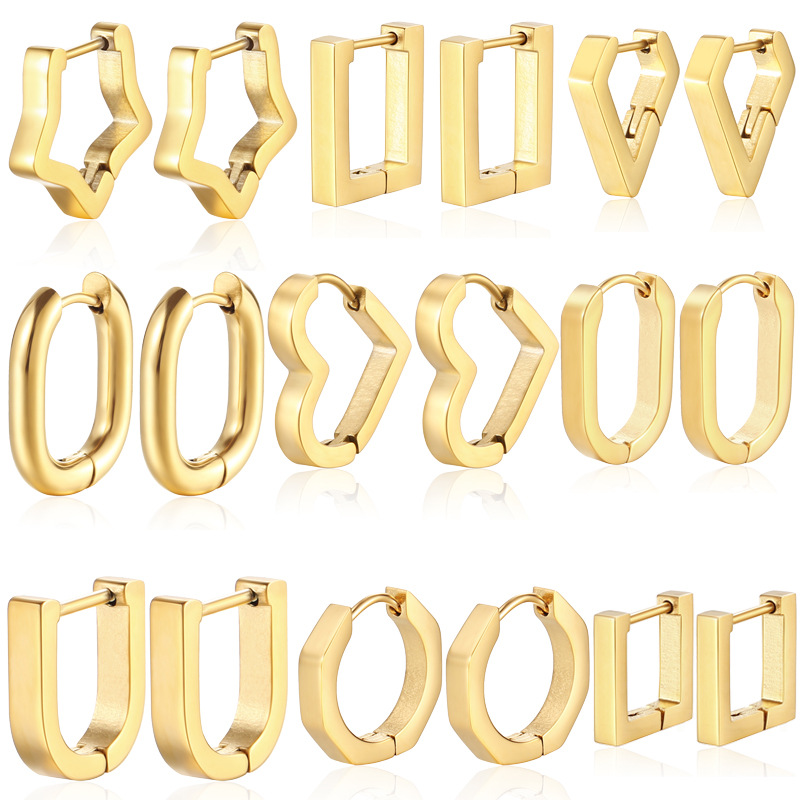 Exclusive stainless steel ear clips for women, hand-polished geometric earrings, furnace real gold ear accessories