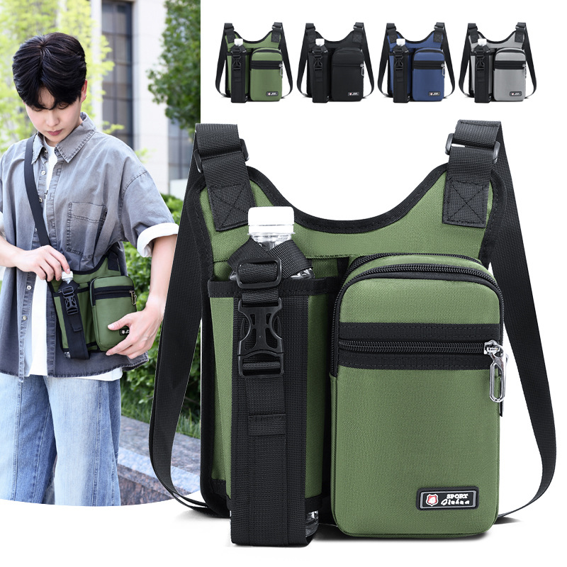 Large capacity men's crossbody backpack outdoor casual crossbody water cup bag travel water bottle phone bag oxford cloth single shoulder bag