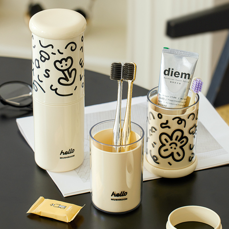 Dopamine Striped Wash Cup Travel Toothbrush Box Set Portable Toothbrush Toothpaste Storage Box Mouthwash Cup Gift