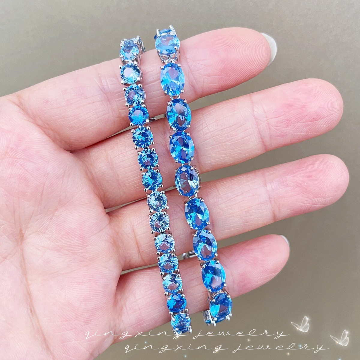 Light Sea Blue Spinel Tennis Bracelet Gradient Sea Blue Simulated Blue Topaz Simple Women's Hand Jewelry
