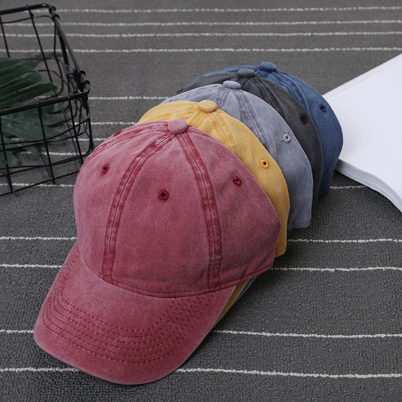 Coated Washed Baseball Cap Solid Visor Hat for Women Sunshade Distressed Denim Baseball Cap