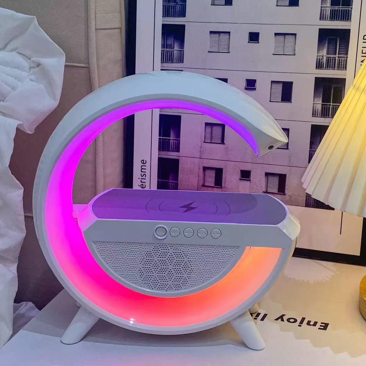 2301 multifunctional wireless charging home alarm clock G633401 mini Bluetooth speaker atmosphere light