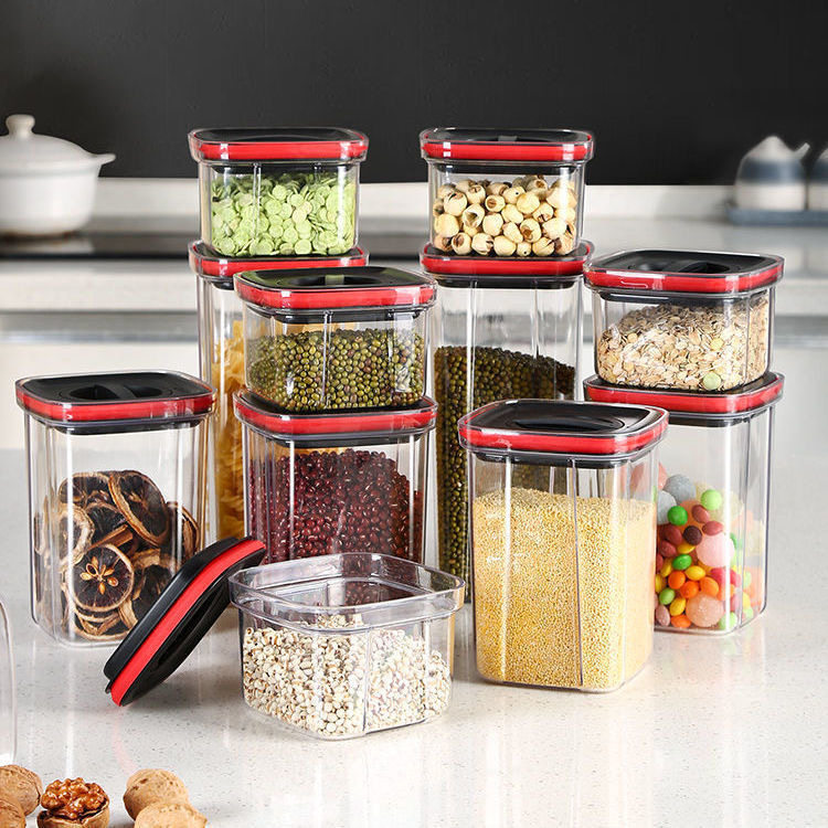 Rotating lid sealed jar food-grade vacuum kitchen storage fresh-keeping box transparent grain storage jar