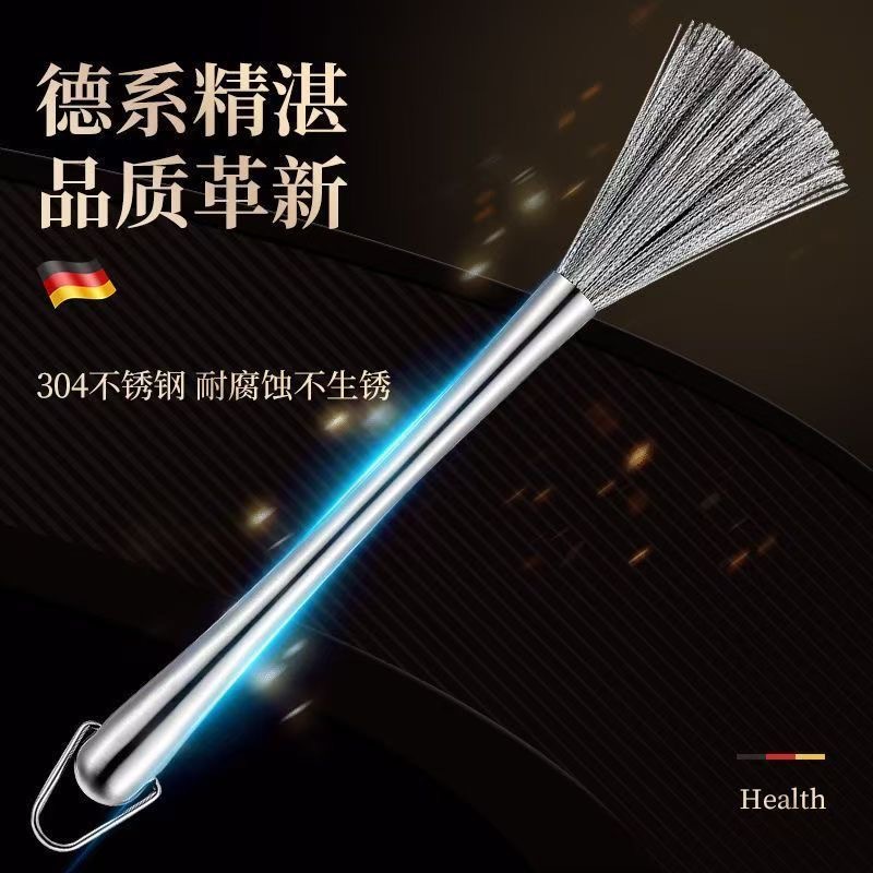 304 stainless steel long handle pot brush small waist clean household kitchen steel wire decontamination steel wire brush cleaning brush
