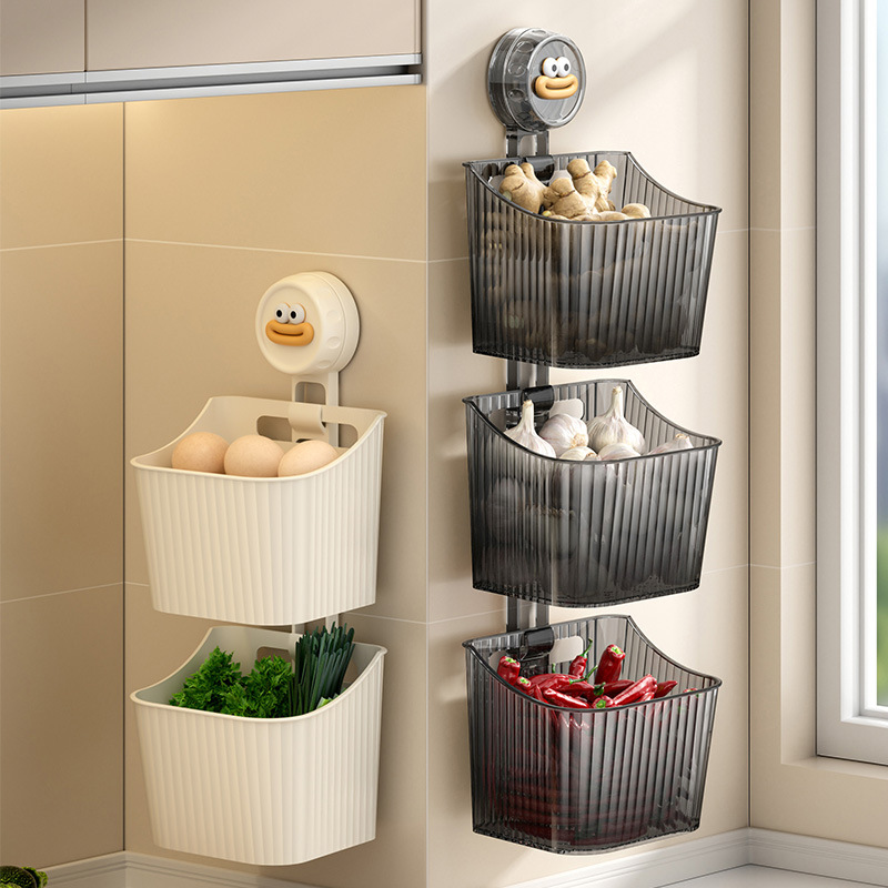 No-drill Kitchen Shelf Storage Box Wall-mounted Ginger Garlic Seasoning Garlic Storage Basket Transparent Multi-functional