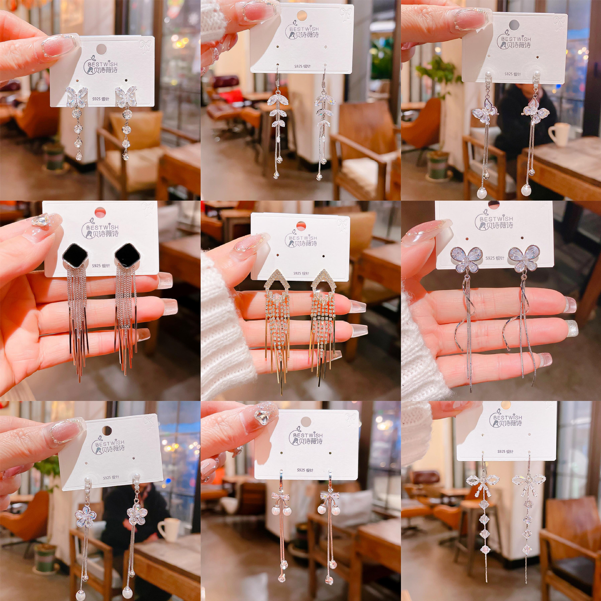 [Tassel 1] Exquisite super fairy face-slimming long zircon earrings, silver needle earring accessories