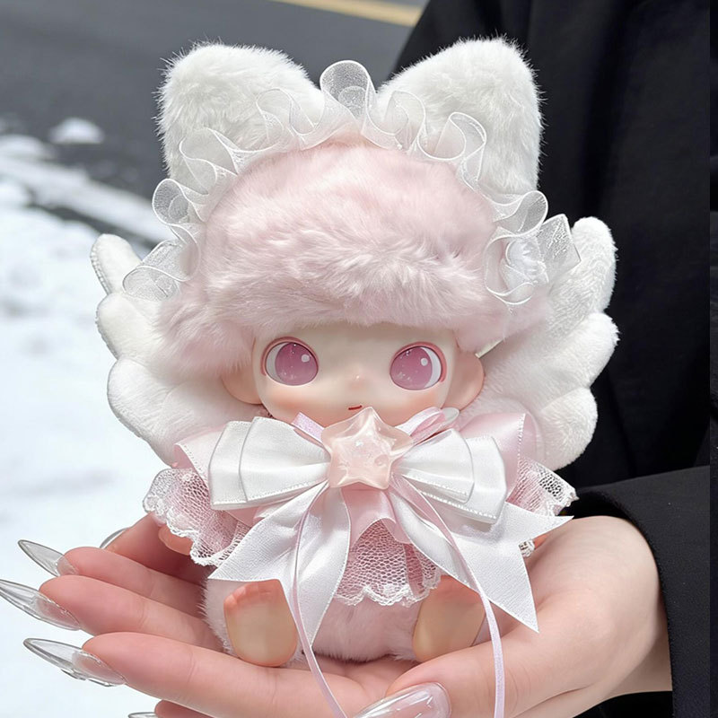 Only doll clothes] Suitable for DIMOO Newborn Diary series 15cm doll clothes pink plaid white gauze pearl set