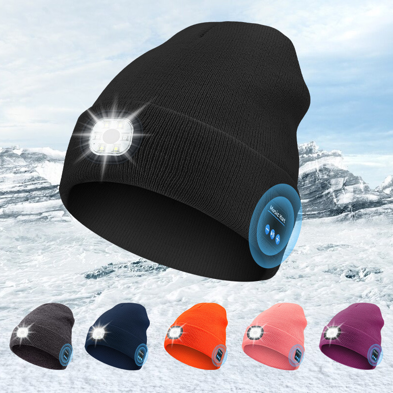 Multifunctional Glowing Bluetooth Music Headphone Lamp Hat Night Running Cycling LED Lighting Knitted Hat