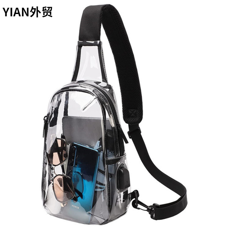 2024 New PVC Transparent with USB Charging Stadium Chest Bag Retractable Men's Women's Casual Crossbody Single