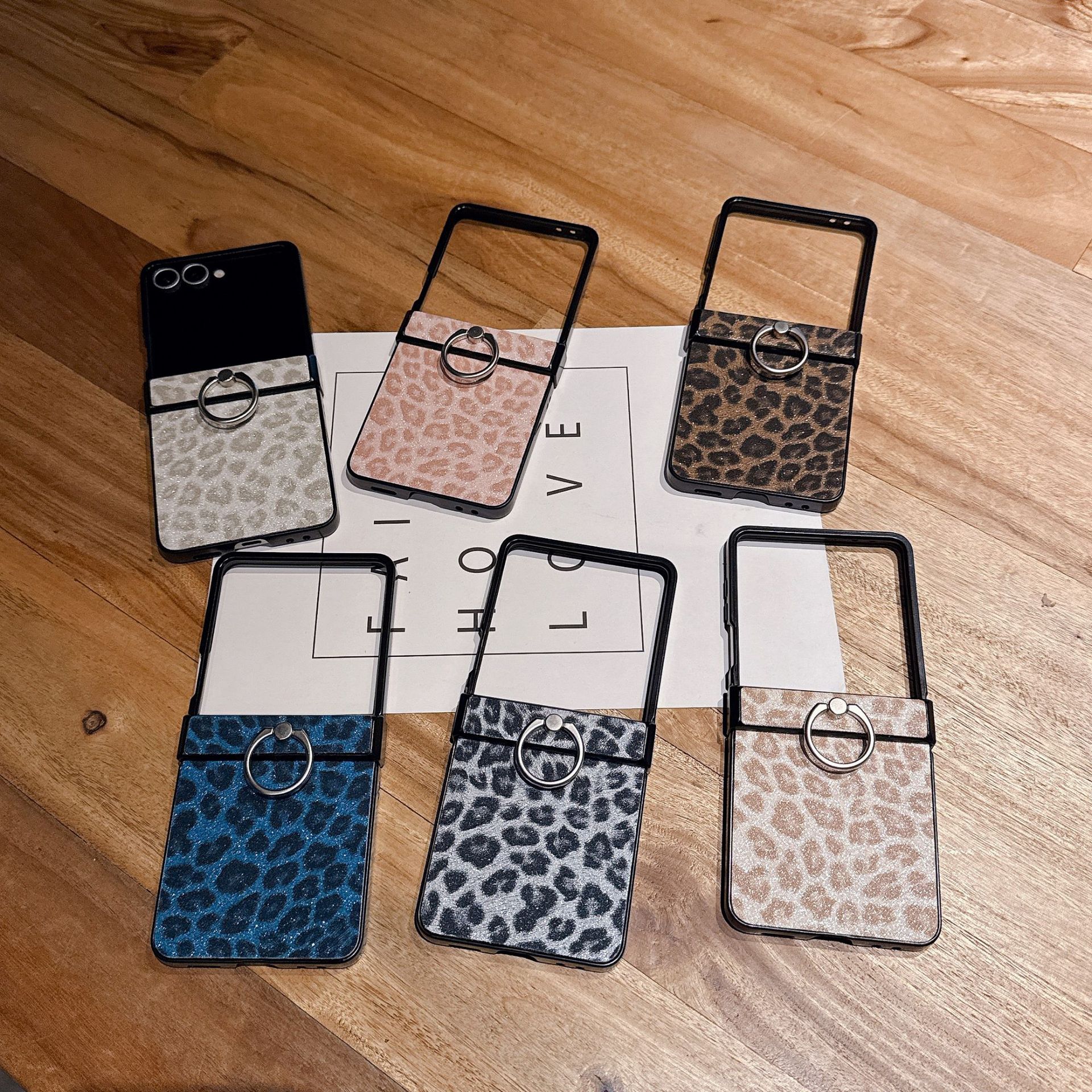 Leather leopard print finger ring holder for Galaxy Z Flip8/7/6 phone case Samsung 5th generation folding protective case