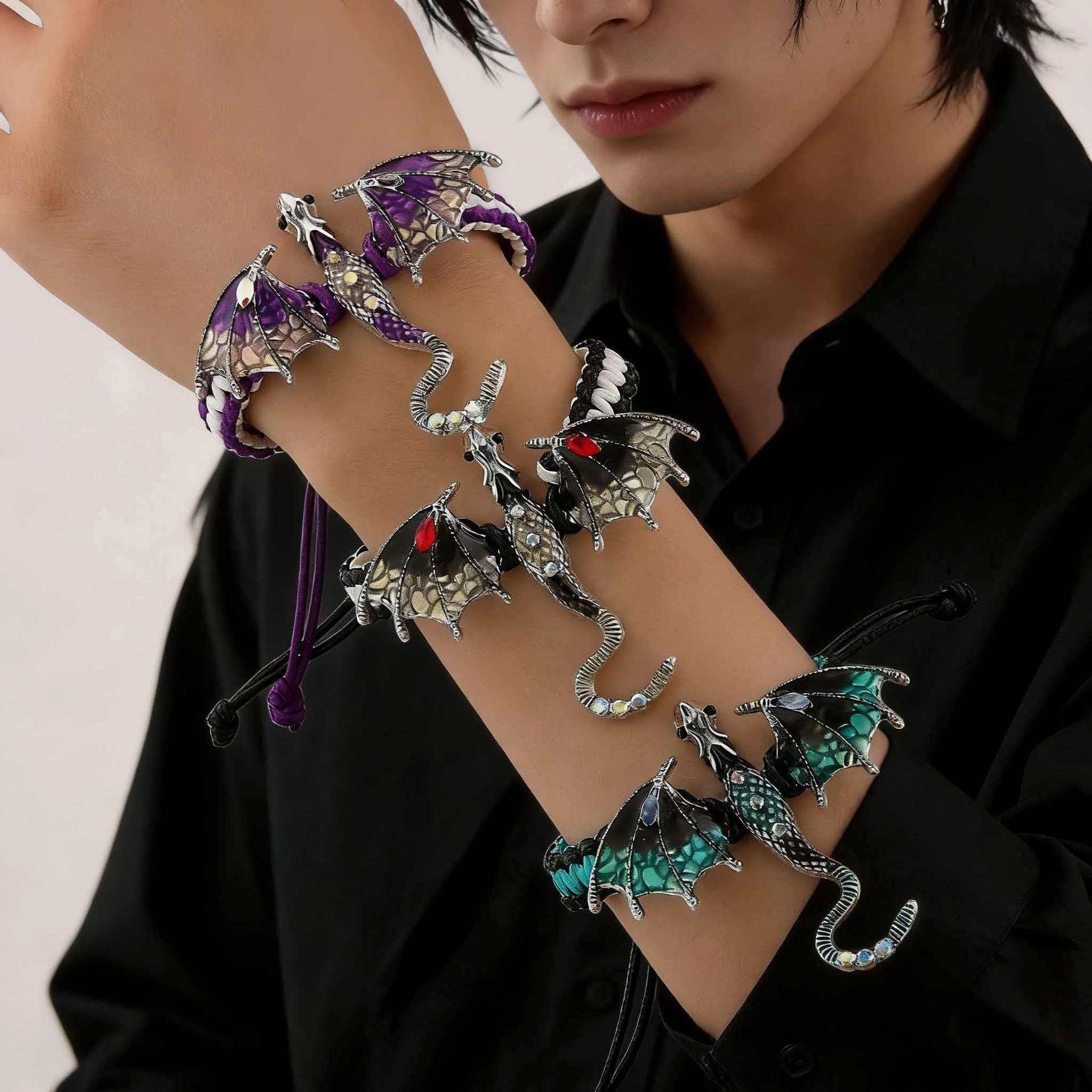 Niche Enamel Dragon Handwoven Bracelet Diamond Inlay Flying Dragon Rope Bracelet Men