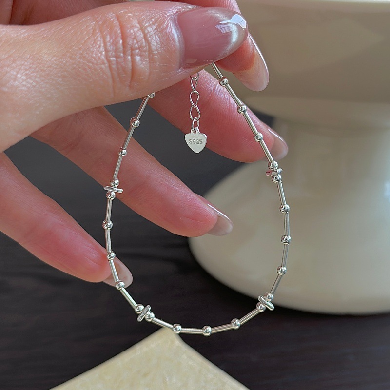 S925 sterling silver beaded bracelet simple basic jewelry