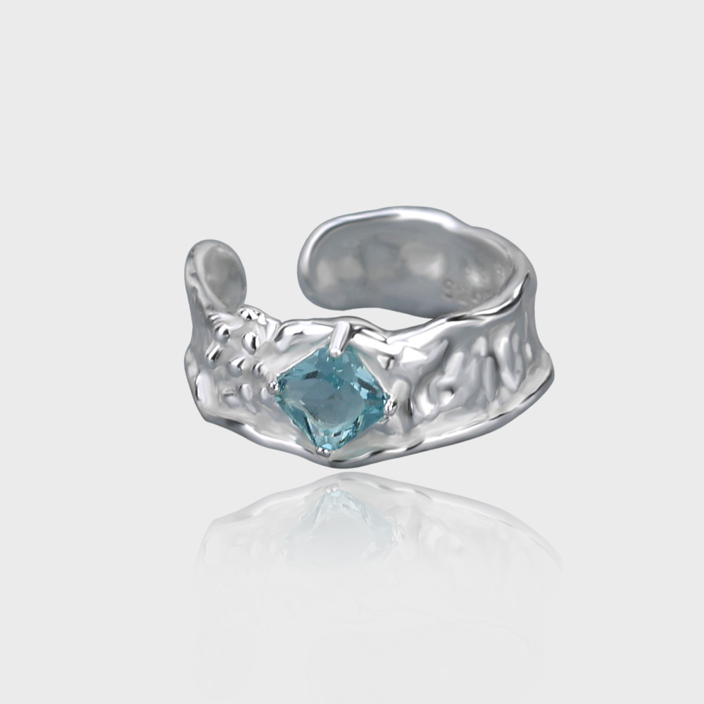 Live Stream Aquamarine Couple Ring Unisex Index Finger Ring Open Ring Joint Ring