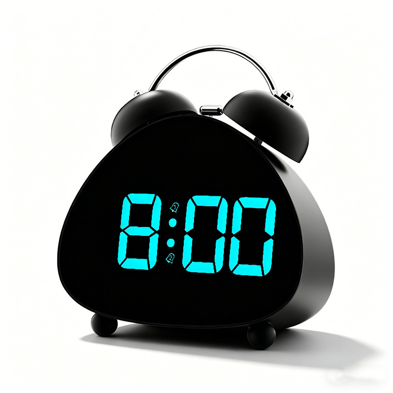 New bedside table plug-in LED electronic alarm clock triangle bedroom loud large screen ringing electronic alarm clock