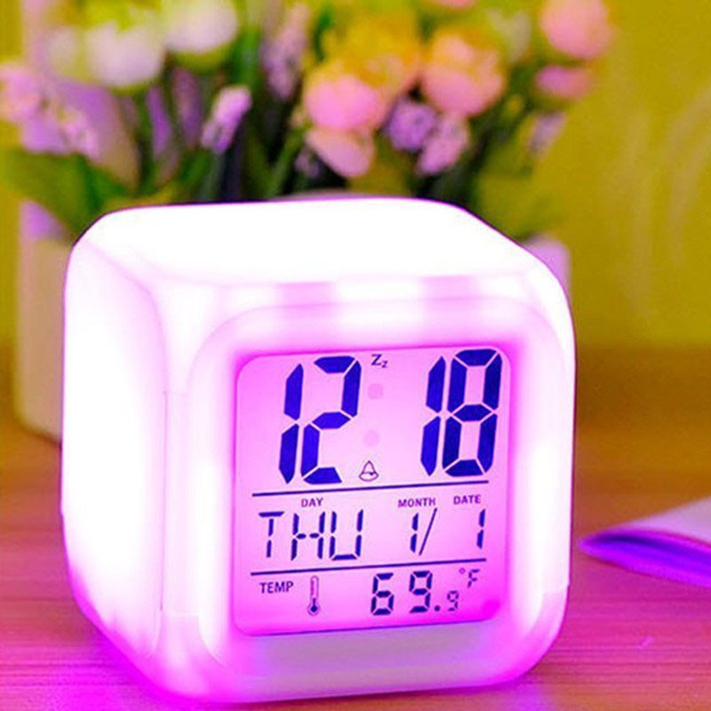 Custom production children's alarm clock LED luminous clock silent electronic alarm clock multifunctional colorful color-changing square clock