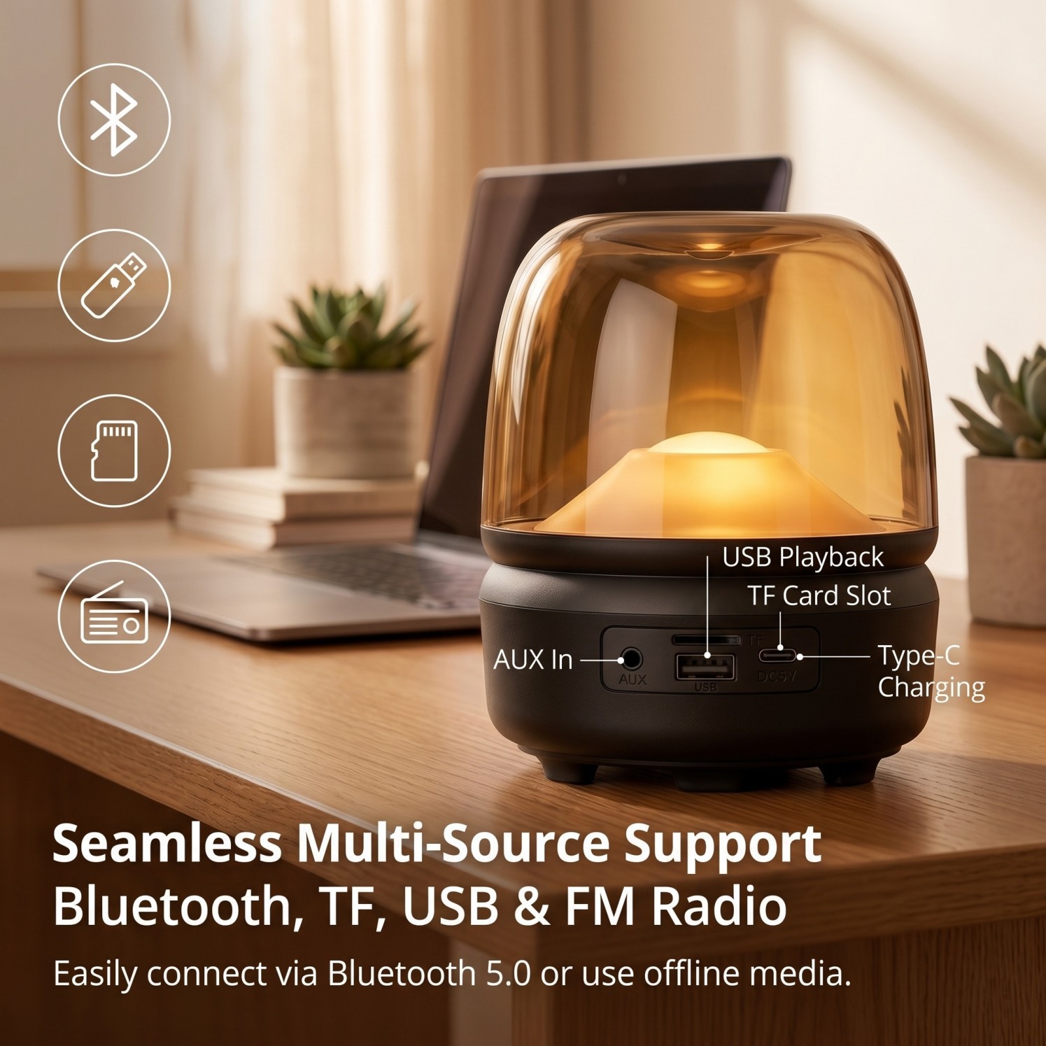 Private Mold Harman Glass Sixth Generation Desktop Portable 5W Subwoofer Wireless Bluetooth Speaker Outdoor Audio