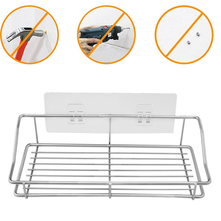 No-drill, adhesive bathroom storage rack, kitchen, bathroom, wall-mounted, stainless steel storage