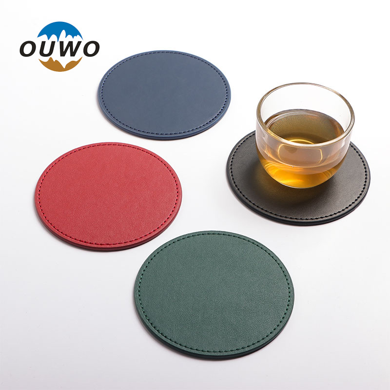 Thickened coaster 10CM high temperature resistant white round PU simple heat insulation pad leather coaster logo new