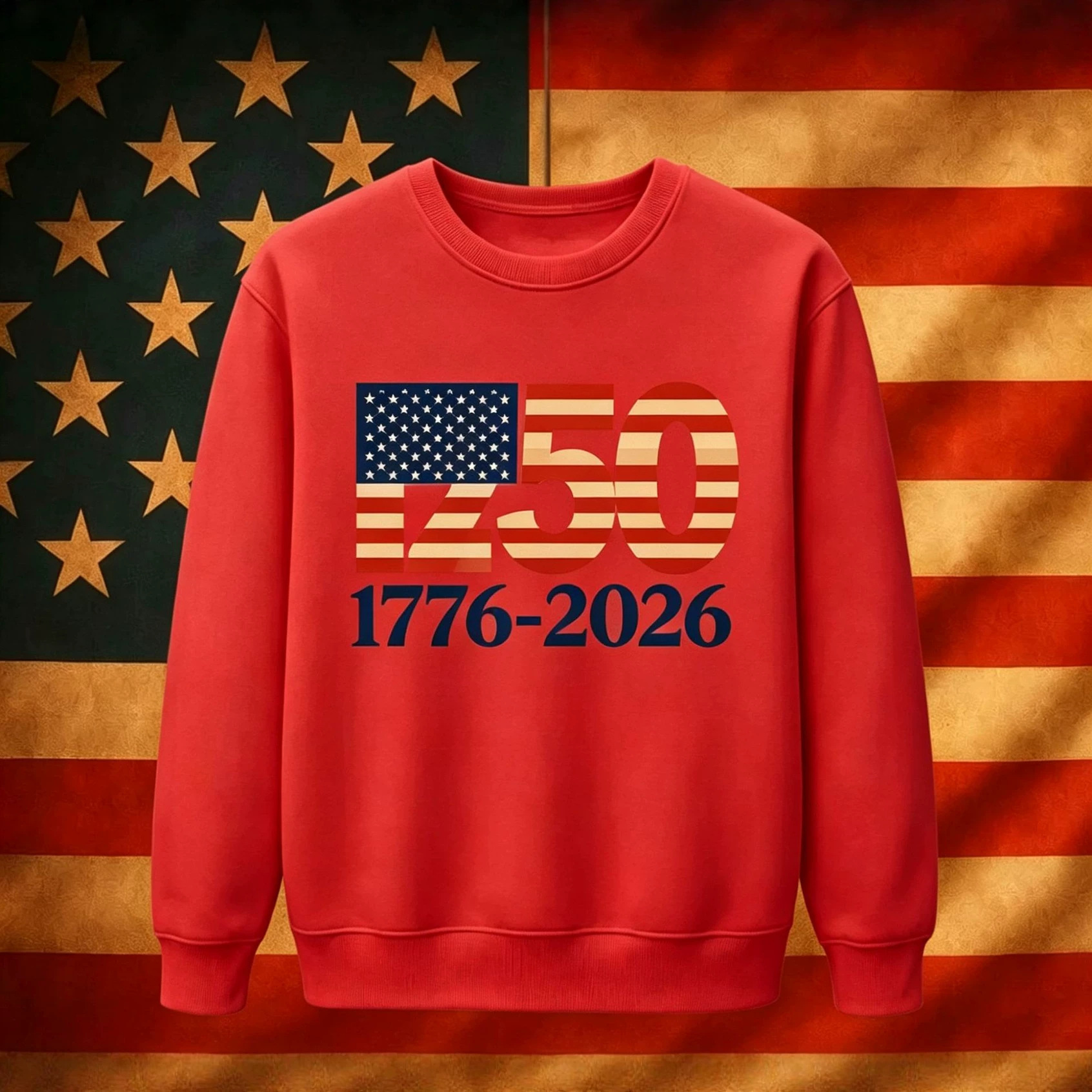 USA Digital American Flag Hoodie Independence Day No Hood Round Neck Fleece Hoodie