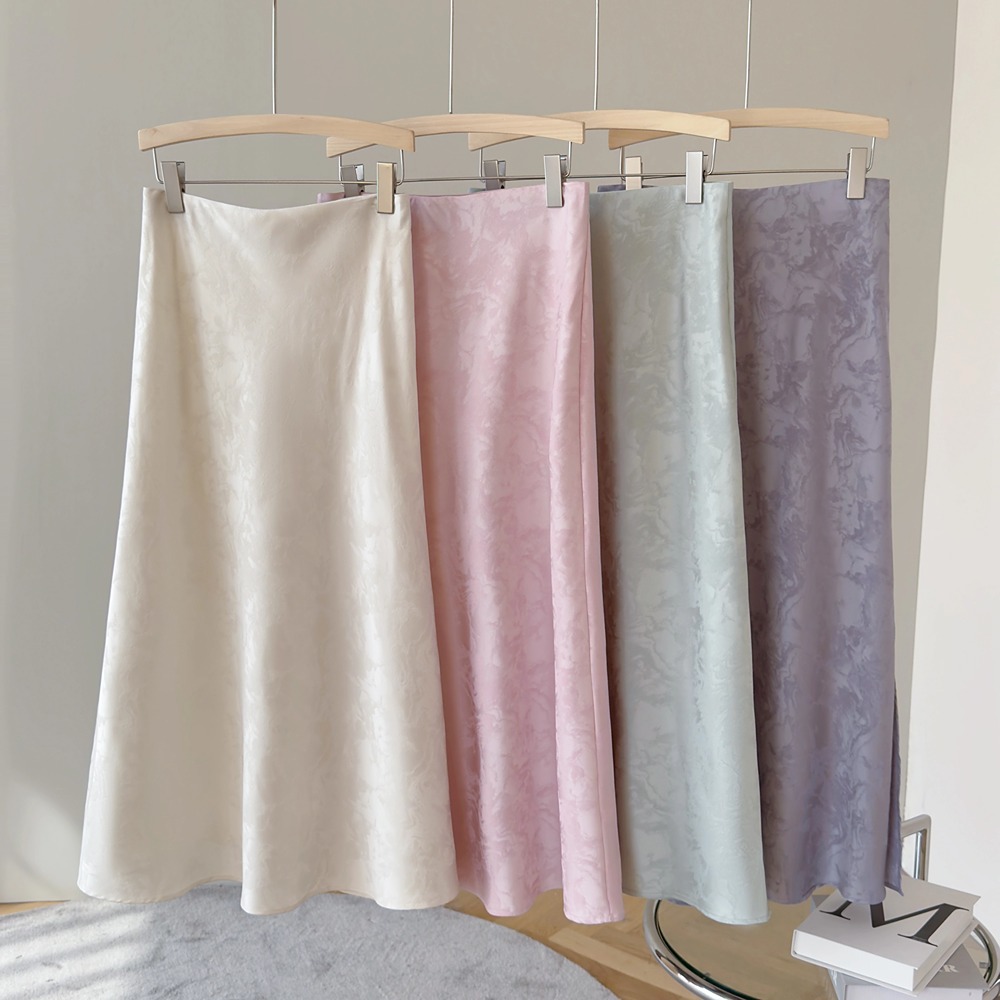 Acetate satin jacquard half skirt women 2026 summer elegant Chinese style fishtail skirt long skirt
