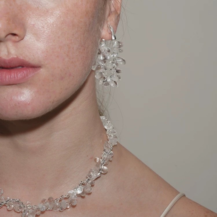SOFT Natural White Crystal Wreath Earrings for Women Multi-Wear Silver Needle Accessories Earrings