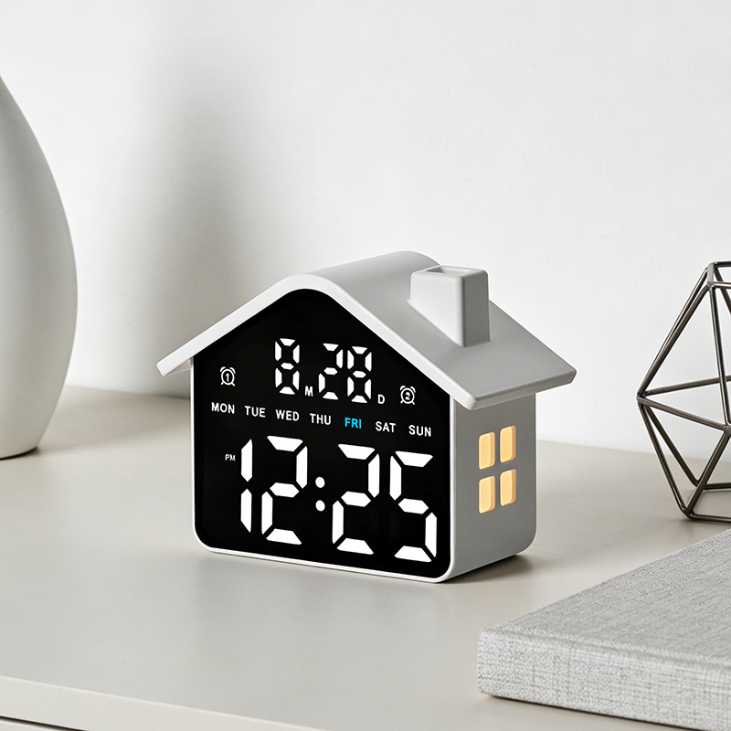 New LED Alarm Clock House Shape Clock Electronic Clock Multifunctional with Night Light Simple Clock GH9033