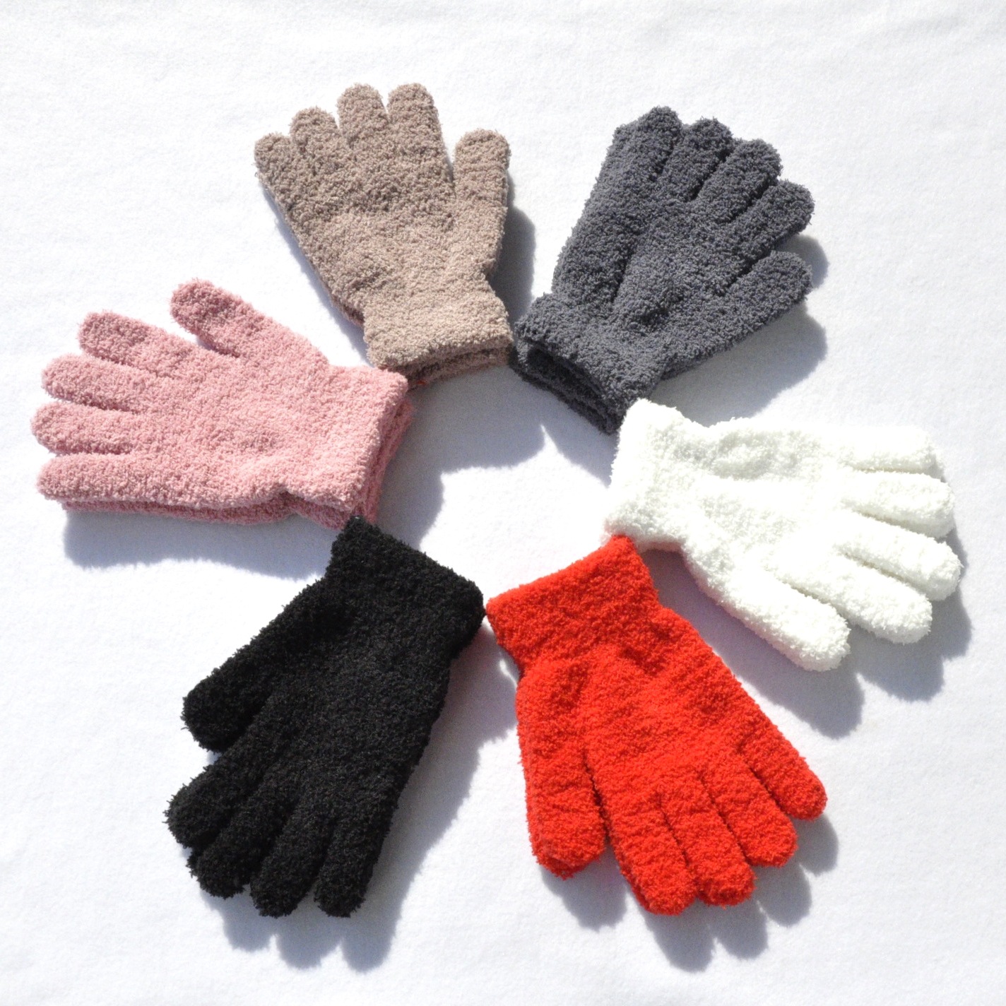 Plush Gloves Women Winter Thickened Warm Anti-Cold Knitted Solid Color Half-Side Velvet Unisex Youth Gloves