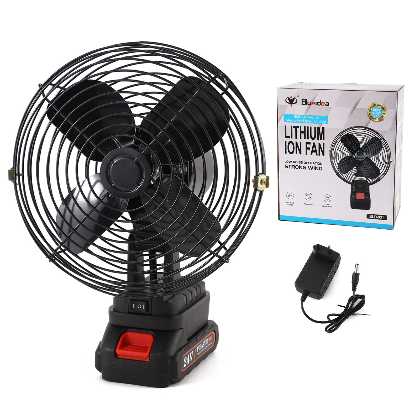 BLD-031 Electric Fan Lithium Battery Rechargeable Clamp Small Fan Strong Wind Mesh Cover Industrial Fan
