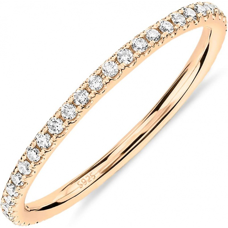 14K Gold Plated Solid 925 Sterling Silver CZ Row Drill Ring