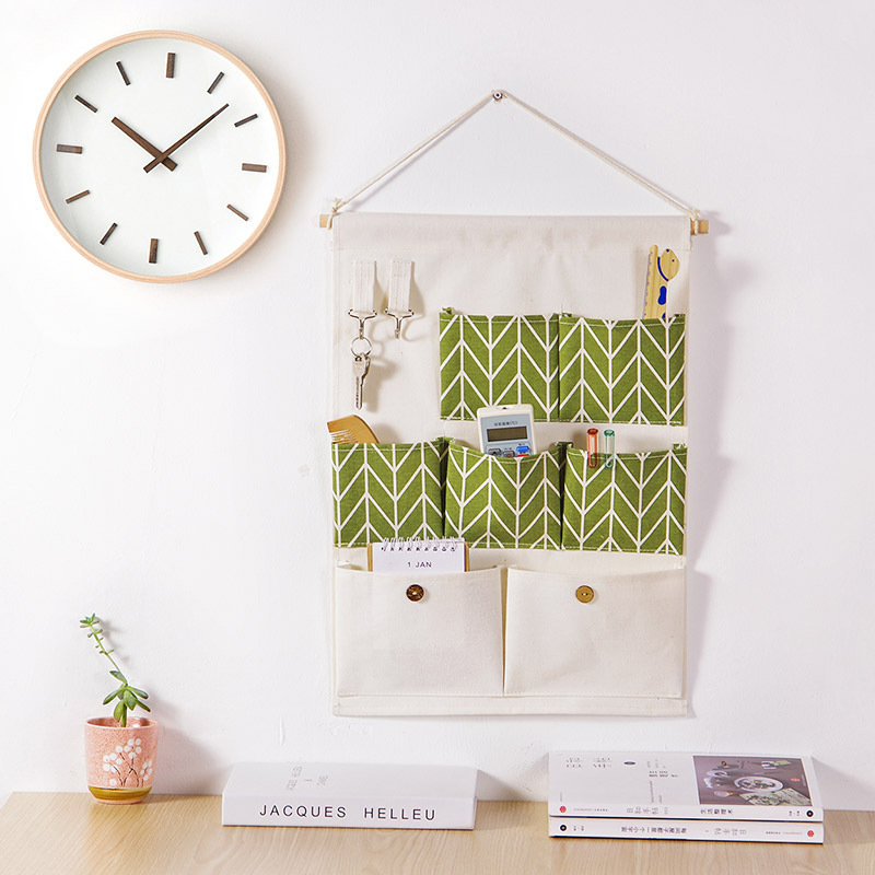 Storage Cleaning Seven-Pocket Storage Bag, Linen Waterproof Hanging Pouch for Sundries, Key Holder, Dormitory Fabric Storage Hanging Bag