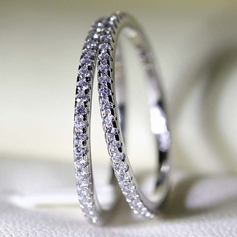 JZ094 Gold-plated ultra-fine tail women's ring full circle set full diamond cubic zirconia single row micro-set strip ring ring
