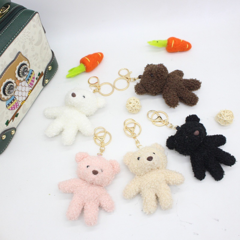 New Cartoon Cute Curly Teddy Bear Plush Keychain Bag Charm Decoration Clothes Shoes Accessories