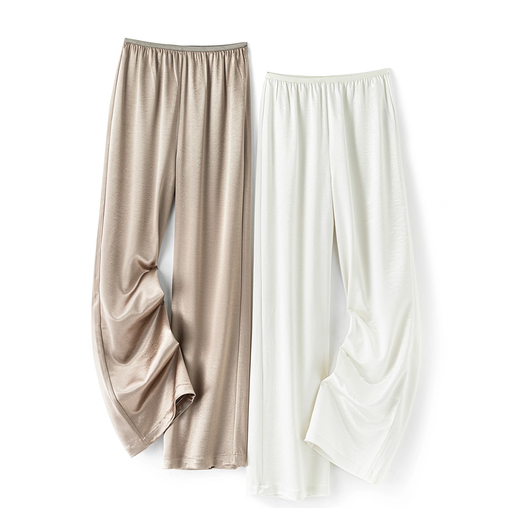 Cool acetate satin straight-leg pants women 2026 summer elastic waist commuter drape casual pants