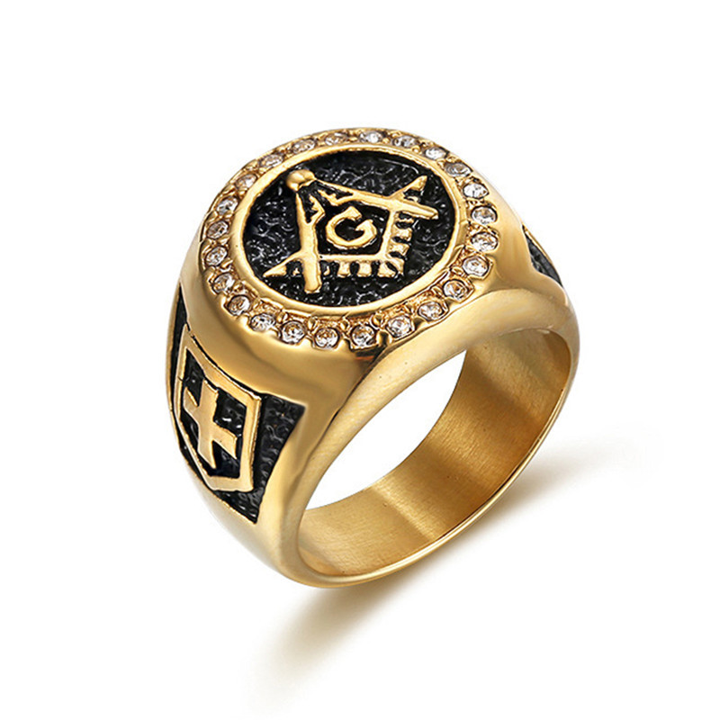 Accessory Stainless Steel Cross Ring Gold-Plated Real Diamond Titanium Steel Men's Finger Ring Hand Jewelry