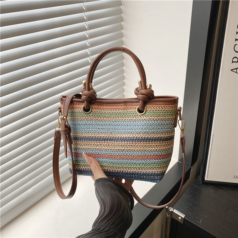 Fashionable Bag Women 2026 New Bohemian Style Single Shoulder Crossbody Bag Rainbow Strip Handbag