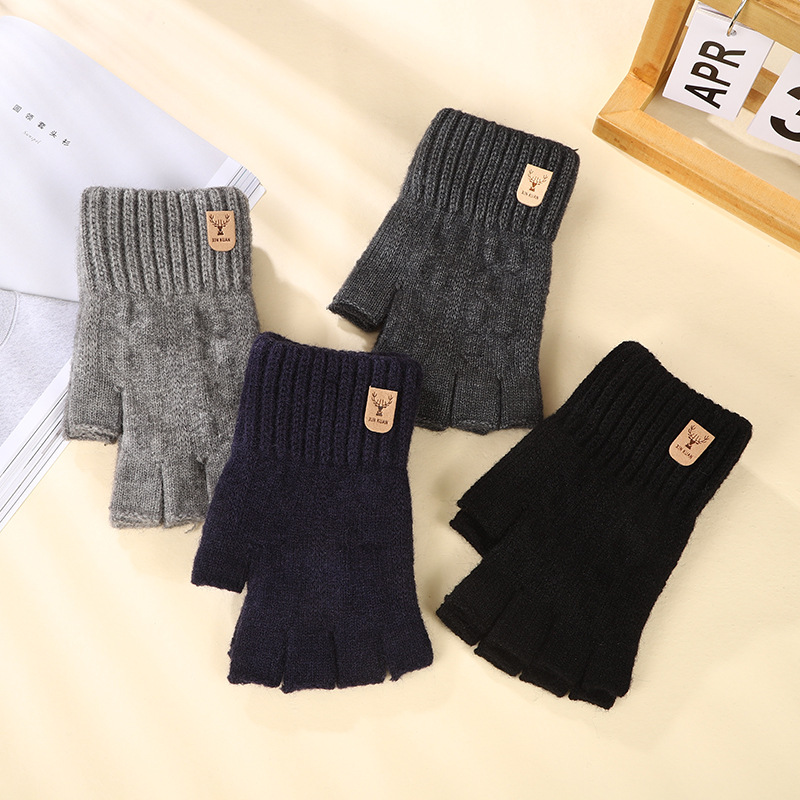 Spring Autumn Alpaca Wool Full Half-Finger Gloves Outdoor Cycling Warm Windproof Breathable Portable Simple Style Gloves