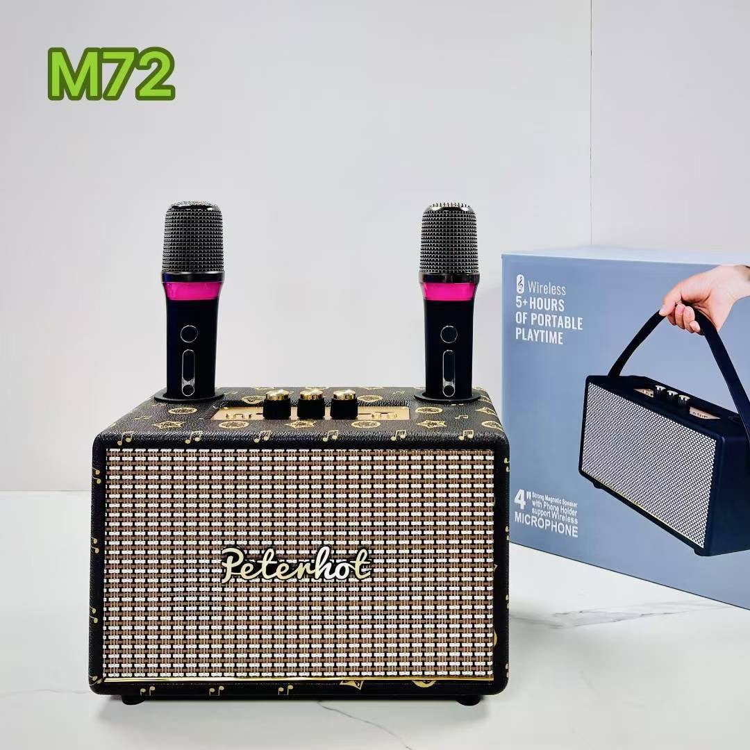 M72 Bluetooth Speaker Wooden Home Outdoor Portable Microphone Integrated K Song Audio 20W High Power