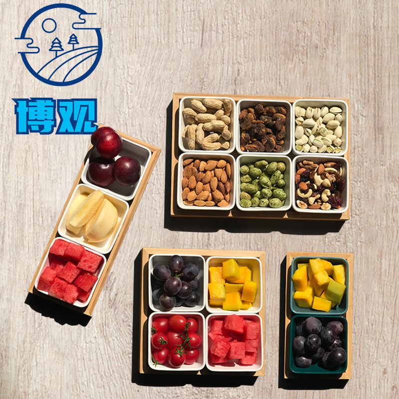 Bamboo fruit plate with compartments, snack nuts, small dishes, candy, KTV condiments, dessert ceramic dried fruit plate, divided box