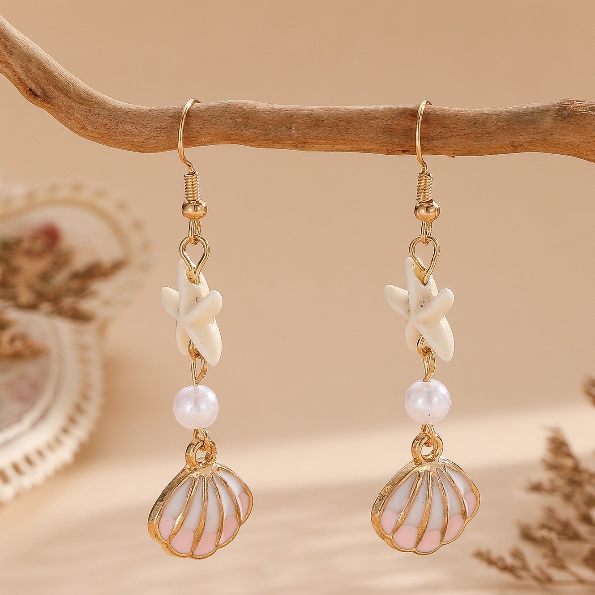 Ocean Style Pearl Starfish Shell Pendant Earrings Simple Turquoise Earrings Women