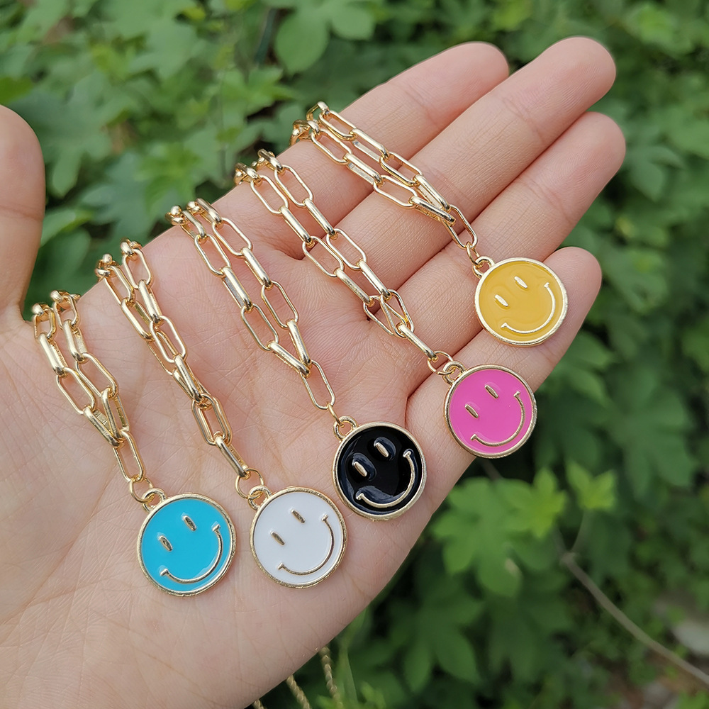 Cartoon Alloy Oil-Drop Smiley Face Jewelry New Necklace Simple Multicolor Size Choker